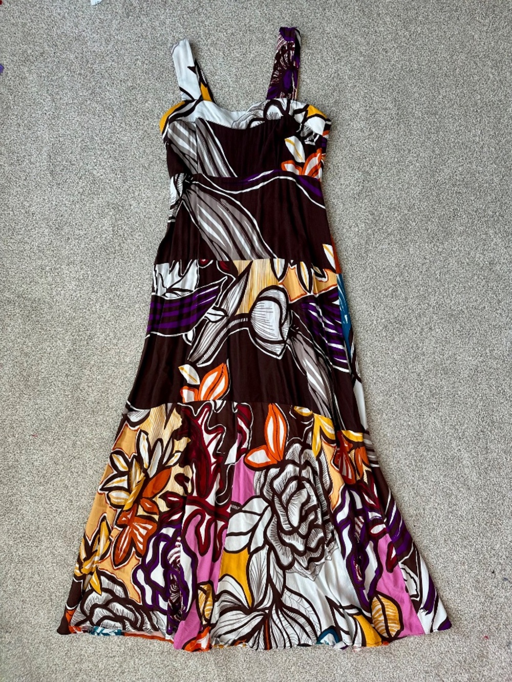 Tropical Floral Maxi Dress Women's Small Multicolor Sleeveless 100% Rayon